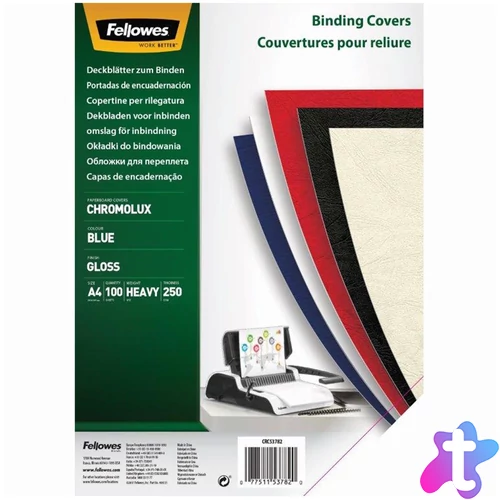 Hátlap, A4, 250 g, fényes, Fellowes® ChromoLux, 100 db/csomag, kék