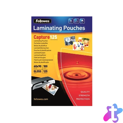 Lamináló fólia, 60x90mm, 125 mikron, fényes, 100 db/doboz, Fellowes®