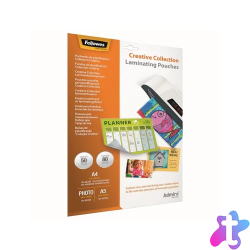 Lamináló fólia, 80 mikron, 5 klf. méretben 5x10 db/doboz, Admire Creativ Fellowes®
