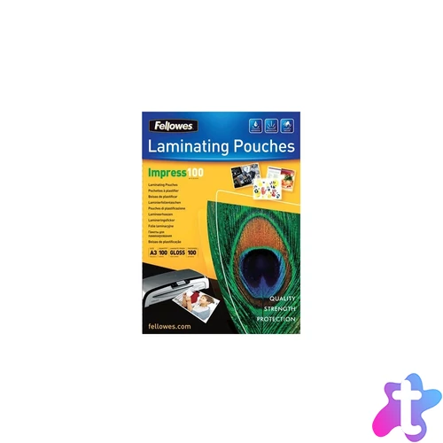 Lamináló fólia, A3, 100 mikron, fényes, 100 db/doboz, Fellowes®