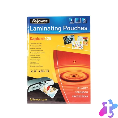 Lamináló fólia, A3, 125 mikron, fényes, 25 db/doboz, Fellowes®