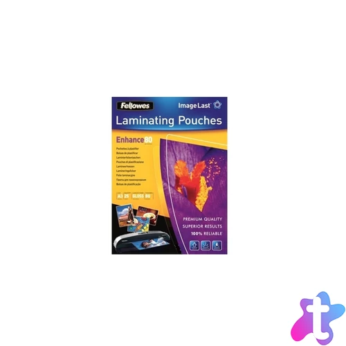Lamináló fólia, A3, 80 mikron, fényes, 25 db/doboz, Fellowes®
