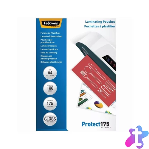 Lamináló fólia, A4, 175 mikron, fényes, 100 db/doboz, Fellowes®