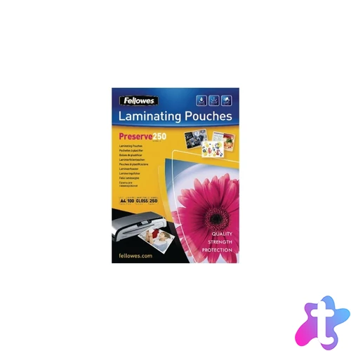Lamináló fólia, A4, 250 mikron, fényes, 100 db/doboz, Fellowes®