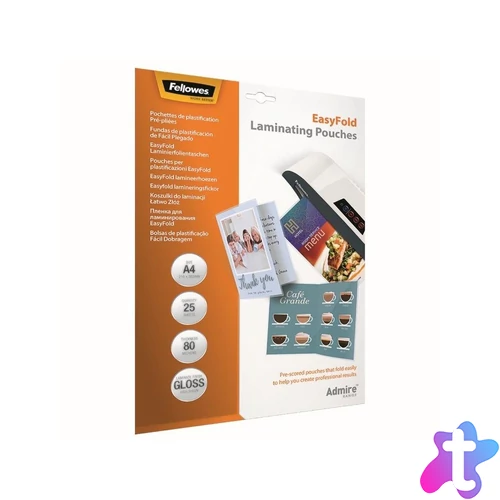 Lamináló fólia, A4, 80 mikron, fényes, 25 db/doboz, Admire Easyfold Fellowes®