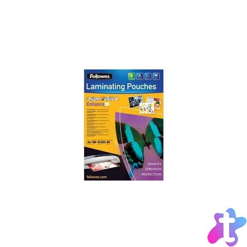 Lamináló fólia, A4, 80 mikron, fényes, 100 db/doboz, SuperQuick Fellowes®