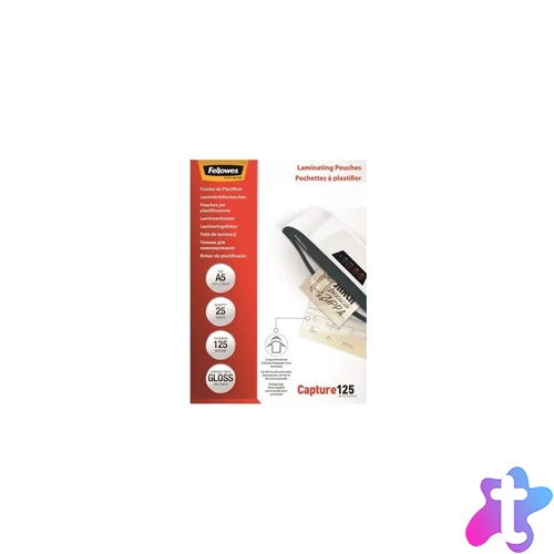 Lamináló fólia, A5, 125 mikron, fényes, 25 db/doboz, Fellowes®