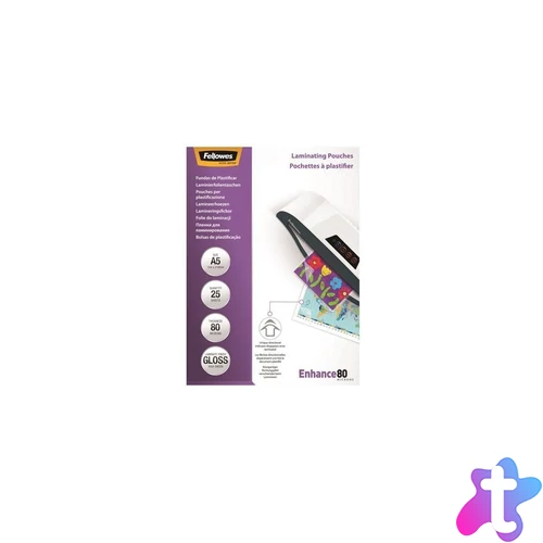 Lamináló fólia, A5, 80 mikron, fényes, 25 db/doboz, Fellowes®