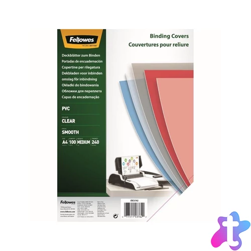 Előlap, A4, 240 mikron, 100 db/csomag, Fellowes® víztiszta