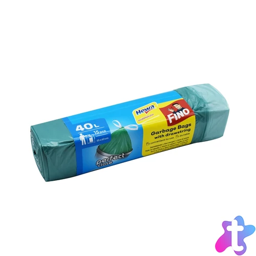 Szemeteszsák zárószalagos 40 liter 55 x 62 cm 14 mikron 15 db/tekercs Fino zöld