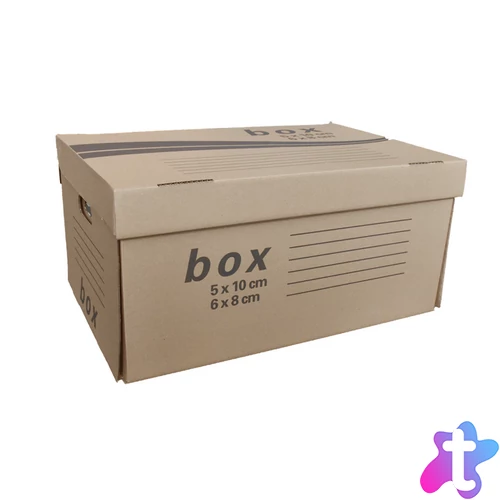 Archiváló konténer karton doboz fedeles 54x36x25cm, felfelé nyíló tetővel Fornax