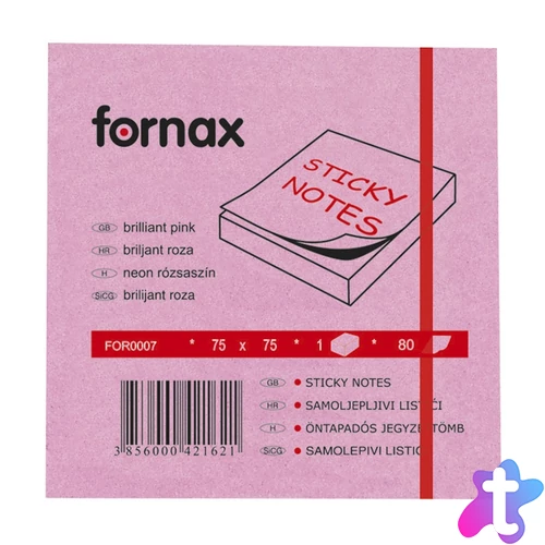 Jegyzettömb öntapadó, 75x75mm, 80lap, Fornax neon rózsaszín