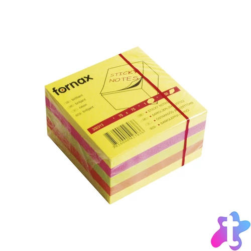 Jegyzettömb öntapadó, 75x75mm, 450lap, Fornax neon