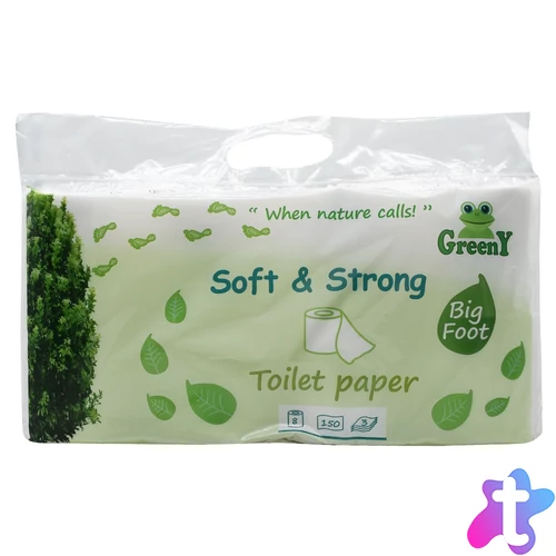 Toalettpapír 3 rétegű kistekercses 100% cellulóz 150 lap/tekercs 8 tekercs/csomag Soft & Strong_Greeny