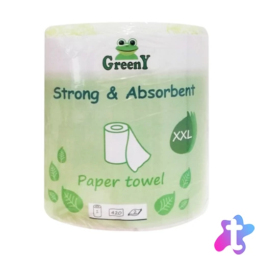 Háztartási papírtörlő kéztörlő 2 rétegű 500 lap/tekercs egyesével csomagolt Greeny 500 XXL