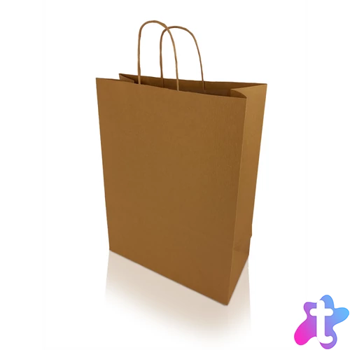 Sodrottfüles papírtáska 320x420mm 150mm talp L méret 200 db/doboz, bordázott barna