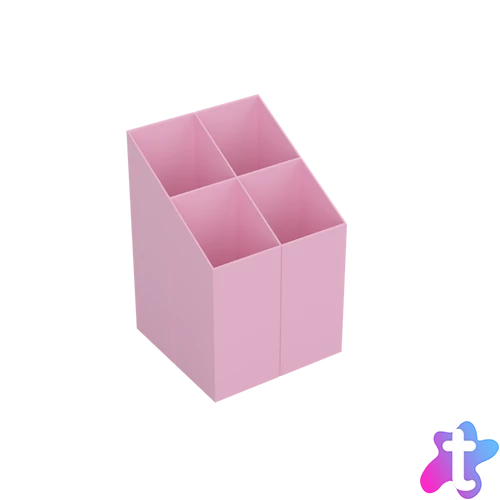 Írószertartó 4 rekeszes négyszögletű műanyag, Ico pasztell rózsaszín