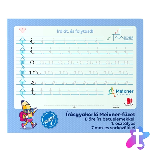 Füzet iskolai, 32lap, írás gyakorló előírt 1.osztályos fekvő Süni Meixner