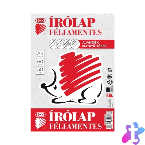 Írólap A5, félfamentes, 50 lap, Süni