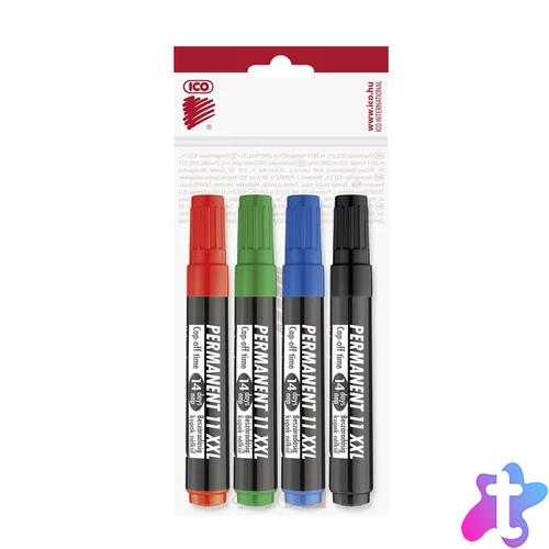 Alkoholos marker készlet, 3mm, kerek hegyű Ico 11XXL, 4 klf.szín