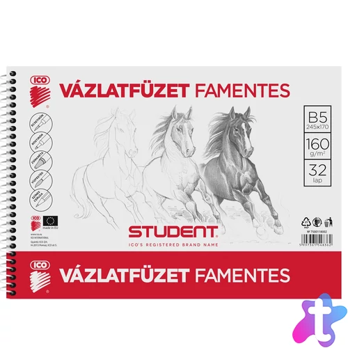 Vázlatfüzet B5 160g. famentes Student