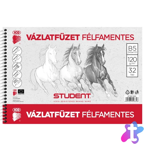 Vázlatfüzet B5 120g. félfamentes Student