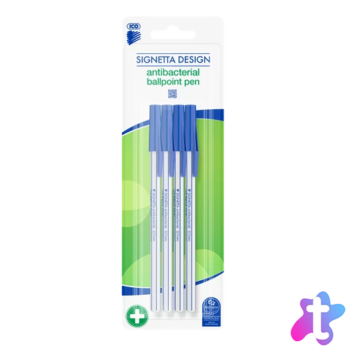 Golyóstoll 0,7mm, kupakos antibakteriális 4-es klt Ico Signetta, írásszín kék