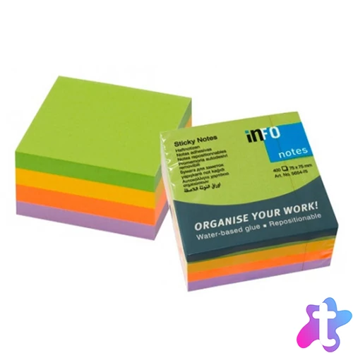 Jegyzettömb öntapadó, 75x75mm, 6x100lap, Info Notes, spring, zöld, arany, narancs, lila