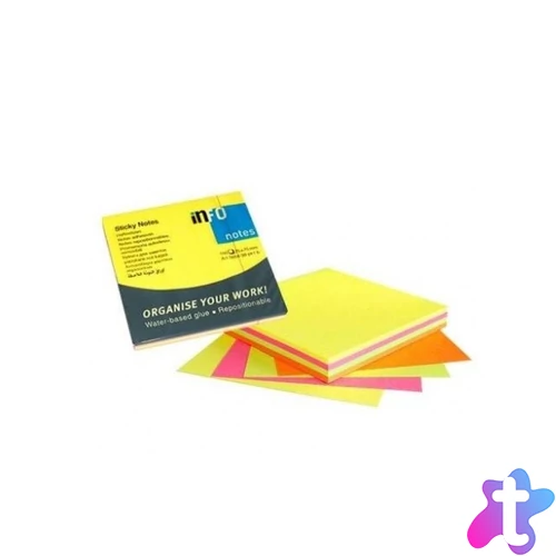 Jegyzettömb öntapadó, 75x75mm, 4x80lap,Info Notes, brilliant mix, rózsaszín, sárga, zöld, narancssárga