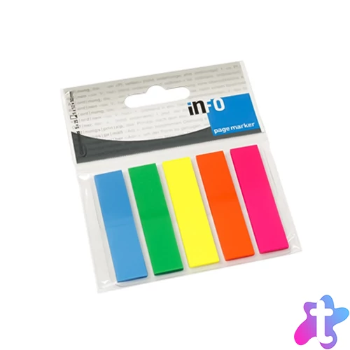 Jelölőcímke 12x44mm, 5x25lap műanyag Info Notes kék zöld sárga rózsaszín narancssárga