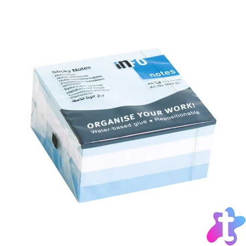 Jegyzettömb öntapadó, 75x75mm, 400lap, 5654-83 Info Notes pasztell kék árnyalatai
