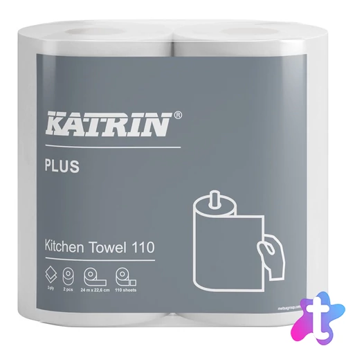 Háztartási papírtörlő kéztörlő 2 rétegű átmérő: 13,4 cm 110 lap/24 m/tekercs 2  tekercs/csomag _Katrin 89673 fehér
