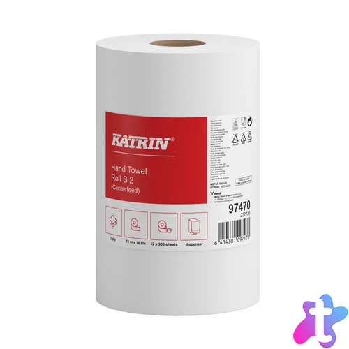 Kéztörlő 2 rétegű belsőmagos átmérő: 14 cm 300 lap/75 méter/tekercs 12 tekercs/csomag Katrin_97470 fehér