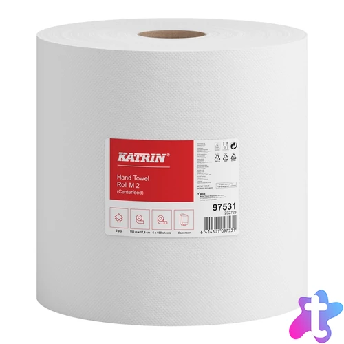 Kéztörlő 2 rétegű belsőmagos tekercses átmérő: 20 cm 600 lap/150 m/tekercs 6 tekercs/csomag S Katrin_97531 fehér