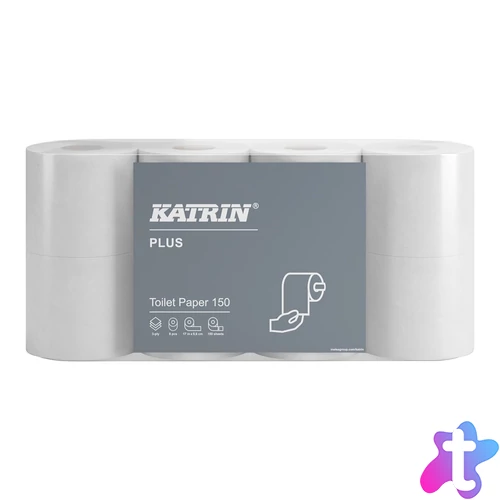 Toalettpapír 3 rétegű kistekercses átmérő: 11,3 cm 150 lap/17,25 m/tekercs 8 tekercs/csomag Katrin Plus_16525 hófehér