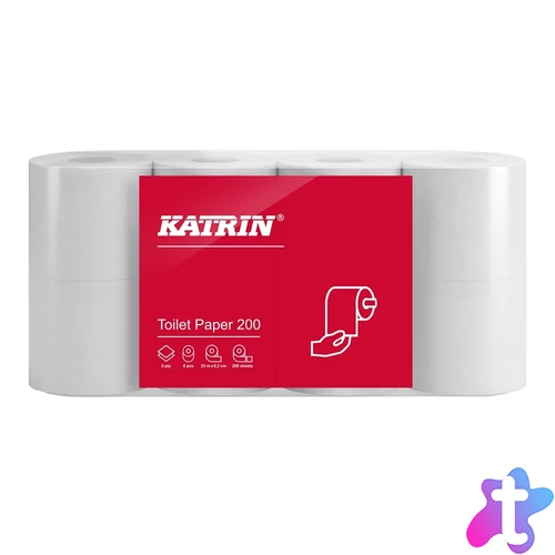 Toalettpapír 2 rétegű kistekercses átmérő: 11,5 cm 200 lap/23 m/tekercs 8 tekercs/csomag Katrin_104749 fehér