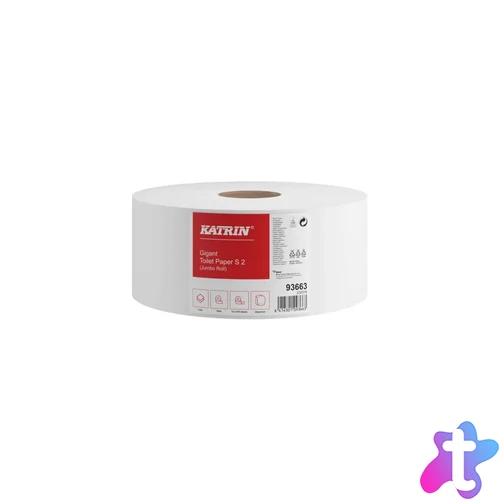Toalettpapír 2 rétegű közületi átmérő: 18 cm 870 lap/100 méter/tekercs 12 csomag/karton Jumbo Katrin_93663 fehér