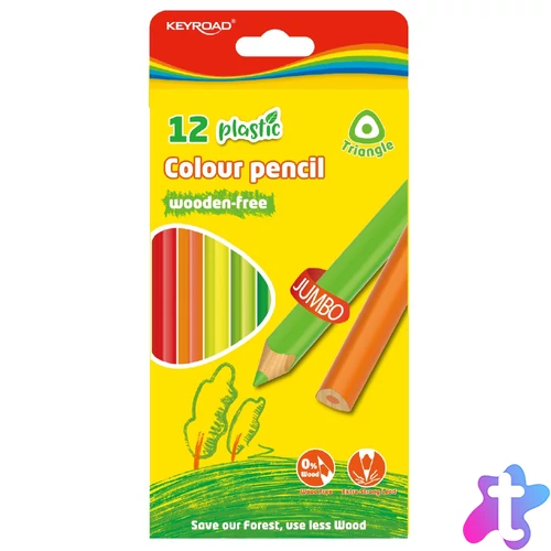 Színes ceruza készlet 4 mm famentes háromszögletű Keyroad Jumbo 12 klf. szín