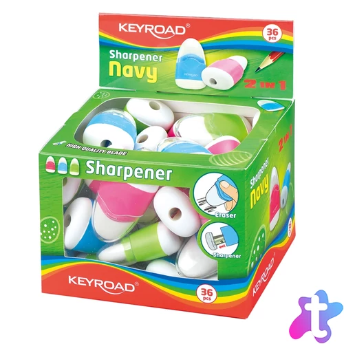 Hegyező 1 lyukú tartályos, radírral 36 db/display Keyroad Navy vegyes színek