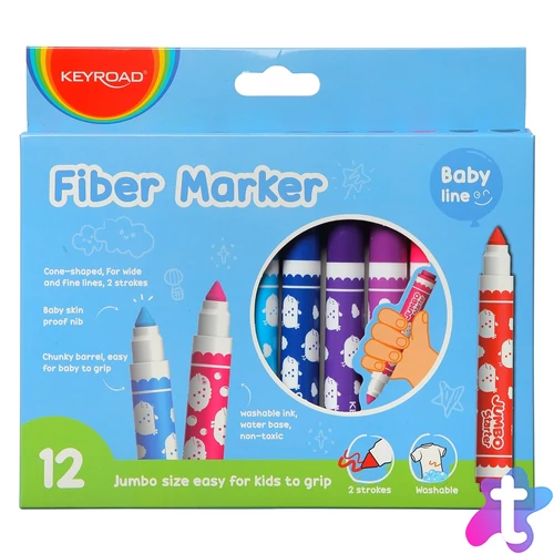 Rostirón, filctoll készlet, 5 mm, 12 db/bliszter, Keyroad Jumbo, vegyes színek