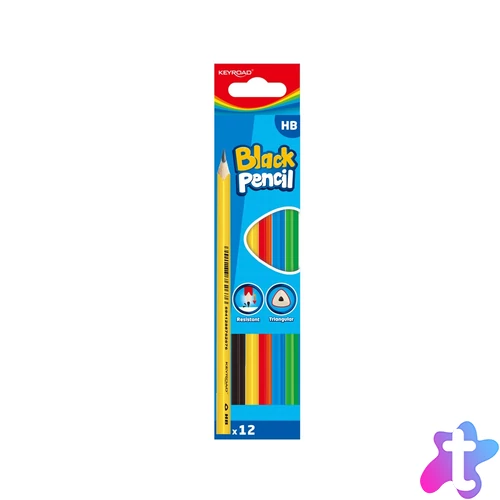 Grafitceruza, HB, háromszögletű, 12 db/bliszter, Keyroad, vegyes színek