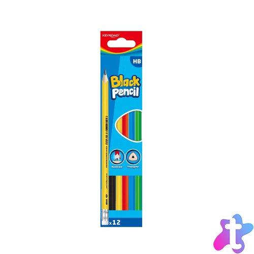 Grafitceruza, HB, radíros, háromszögletű, 12 db/bliszter, Keyroad, vegyes színek