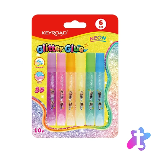 Ragasztó folyékony dekorációs , neon, Keyroad, 6 x 10 g