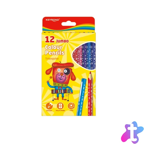 Színes ceruza készlet vastag, háromszögletű Keyroad Jumbo 12 klf. szín