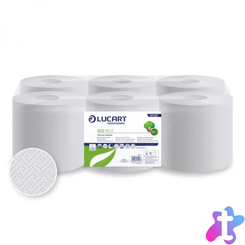 Kéztörlő 2 rétegű tekercses átmérő: 19 cm 435 lap/tekercs 6 tekercs/karton Eco 19 CF Lucart_861081 fehér