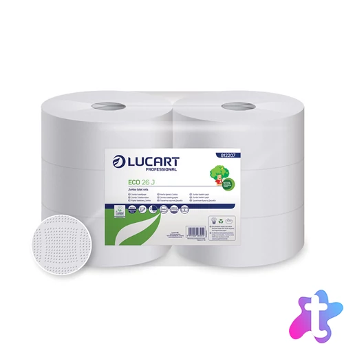 Toalettpapír 2 rétegű közületi átmérő: 26 cm 1043 lap/tekercs 6 tekercs/karton Eco 26 J Lucart_812207 fehér