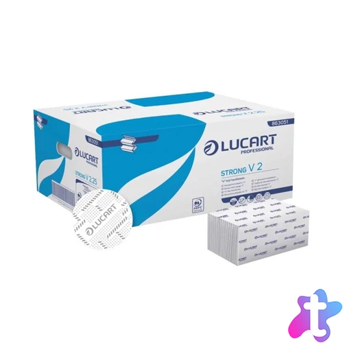 Kéztörlő 2 rétegű V hajtogatott 190 lap/csomag 21 x 21 cm 20 csomag/karton Strong V 2 Lucart_863045 fehér