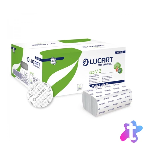 Kéztörlő 2 rétegű V hajtogatott 190 lap/csomag 21 x 21 cm 20 csomag/karton Eco V 2 Lucart _863046 fehér