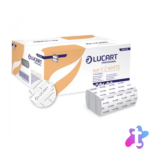 Kéztörlő 2 rétegű V hajtogatott 190 lap/csomag 21 x 21 cm 20 csomag/karton Easy V 2 White Lucart_863048J fehér