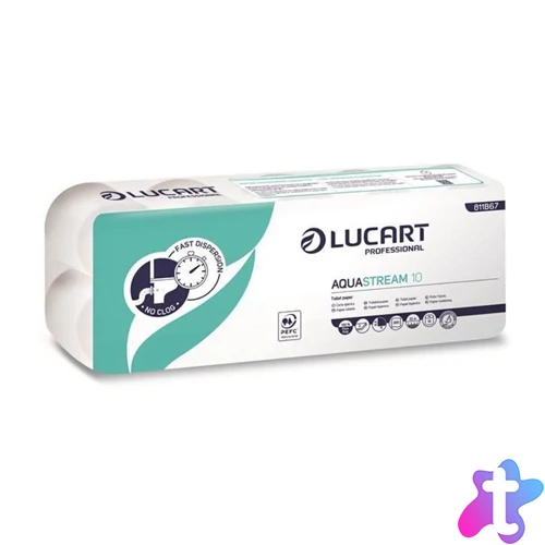 Toalettpapír 2 rétegű 200 lap/tekercs 10 tekercs/csomag Aquastream 10 Lucart_811B67J hófehér